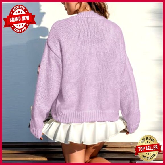 Floral Print Cardigan Long Sleeve Button Up Lightweight Sweater - Picture 2 of 7